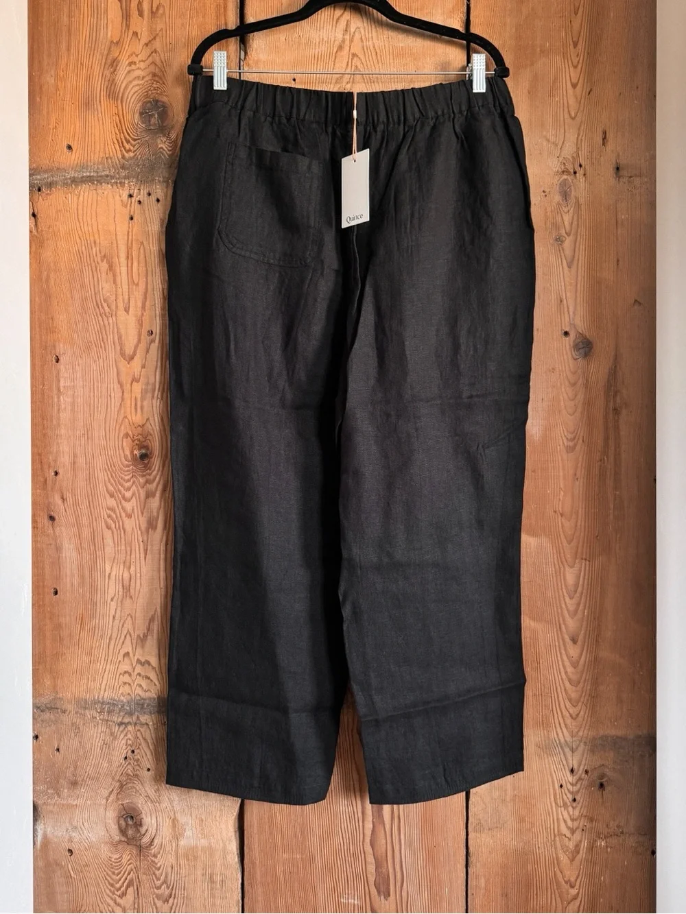 Sz L Quince Black 100% European Linen Ankle Length Relaxed Straight Leg Pant NWT